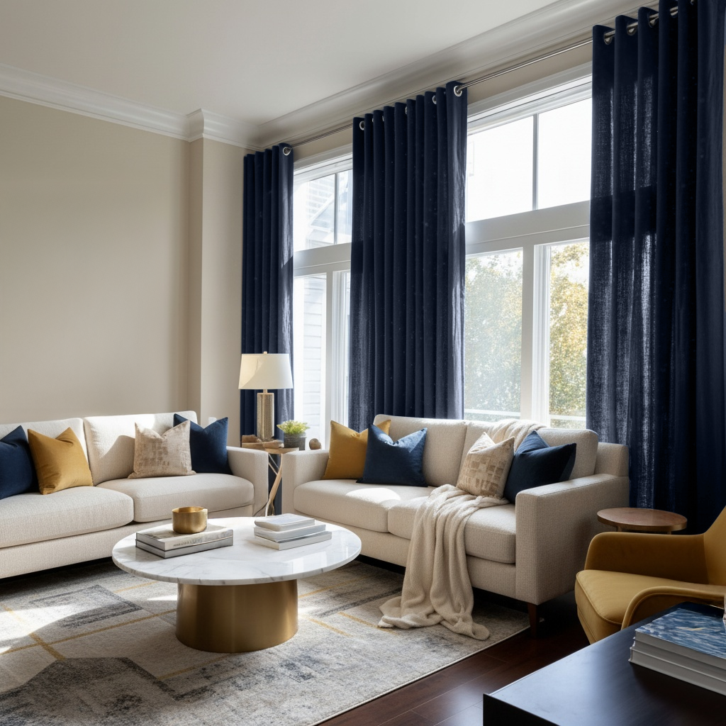 Royal Blue Linen Eyelet Curtain Panel