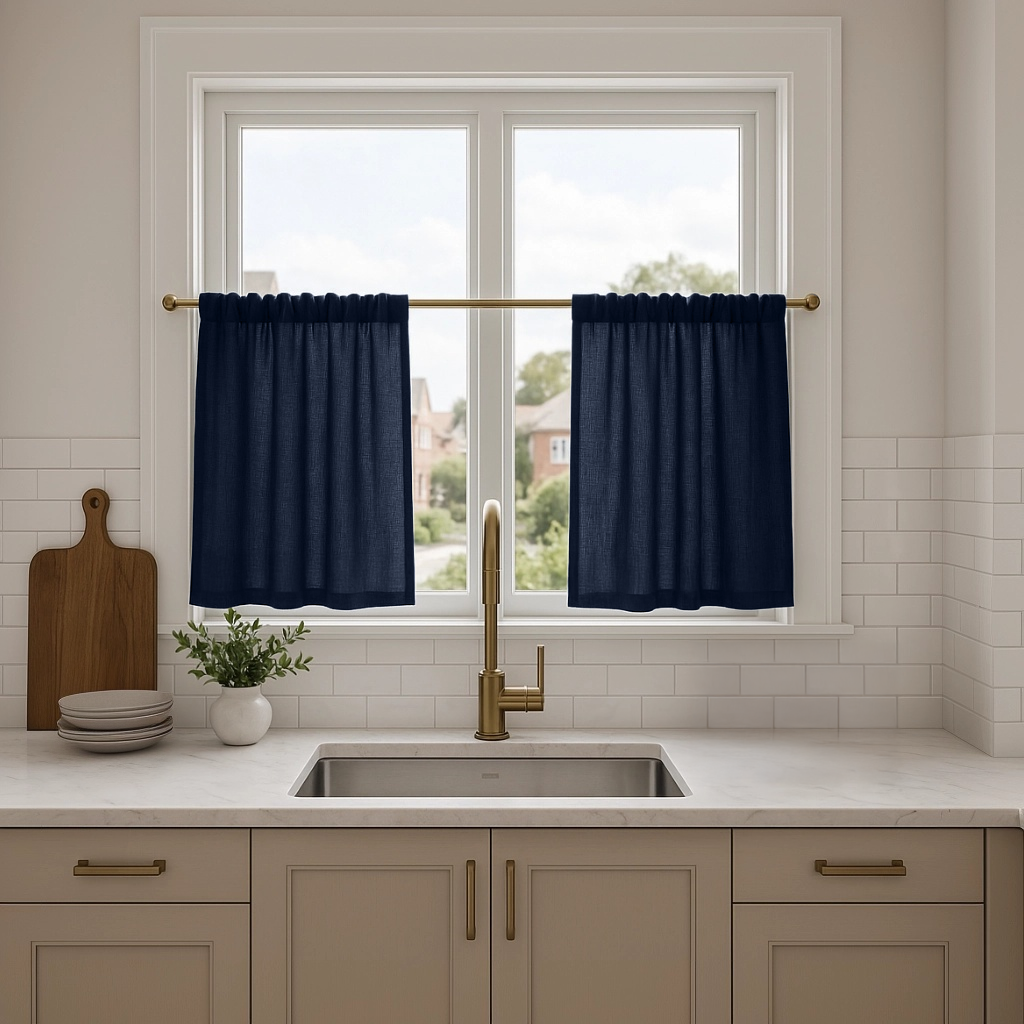 Royal Blue Linen Cafe Curtains