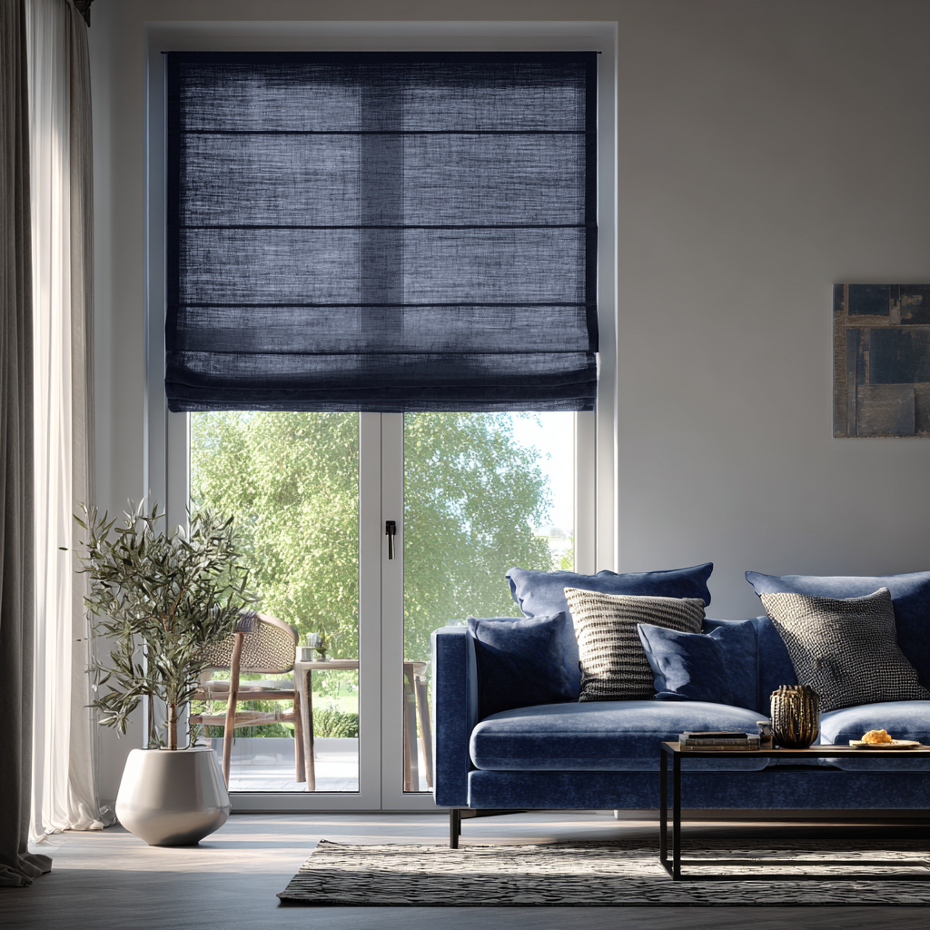 Royal Blue Linen Roman Blinds