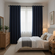 Royal Blue Linen Thermal Eyelet Curtains