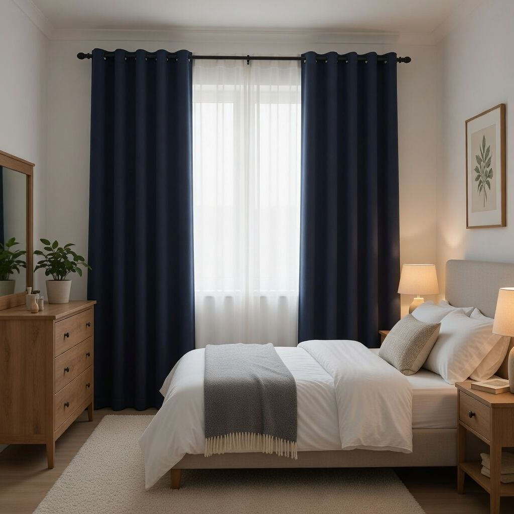 Royal Blue Linen Thermal Eyelet Curtains