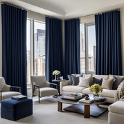 Royal Blue Linen Thermal S-Fold Curtains