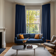 Royal Dark Blue Linen Pencil Pleat Blackout Curtains