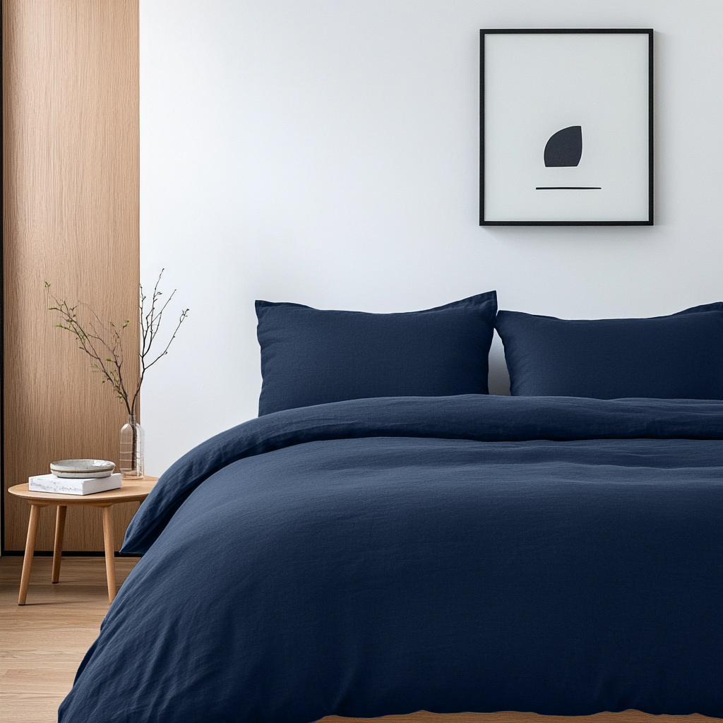 Royal Blue Washed Linen Duvet Cover Set