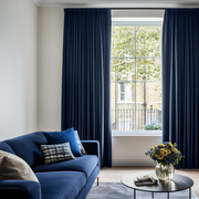 Royal Dark Blue Linen Pencil Pleat Blackout Curtains