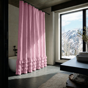 Dusty Rose Linen Ruffled Shower Curtain
