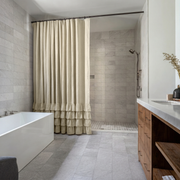 Ecru Heavy Weight Linen Ruffled Shower Curtain