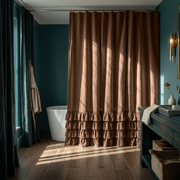 Tawny Brown Linen Ruffled Shower Curtain