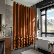 Terracotta Heavy Weight Linen Ruffled Shower Curtain