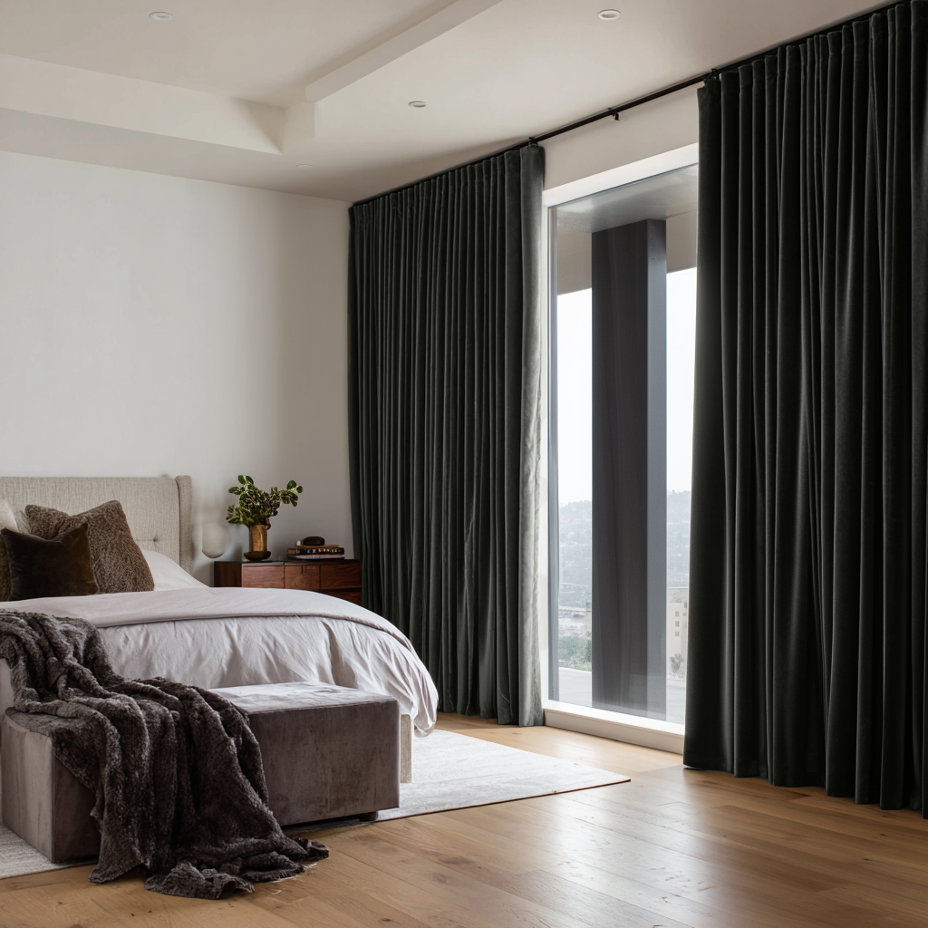 Steel Black Velvet Blackout S-Fold Curtain