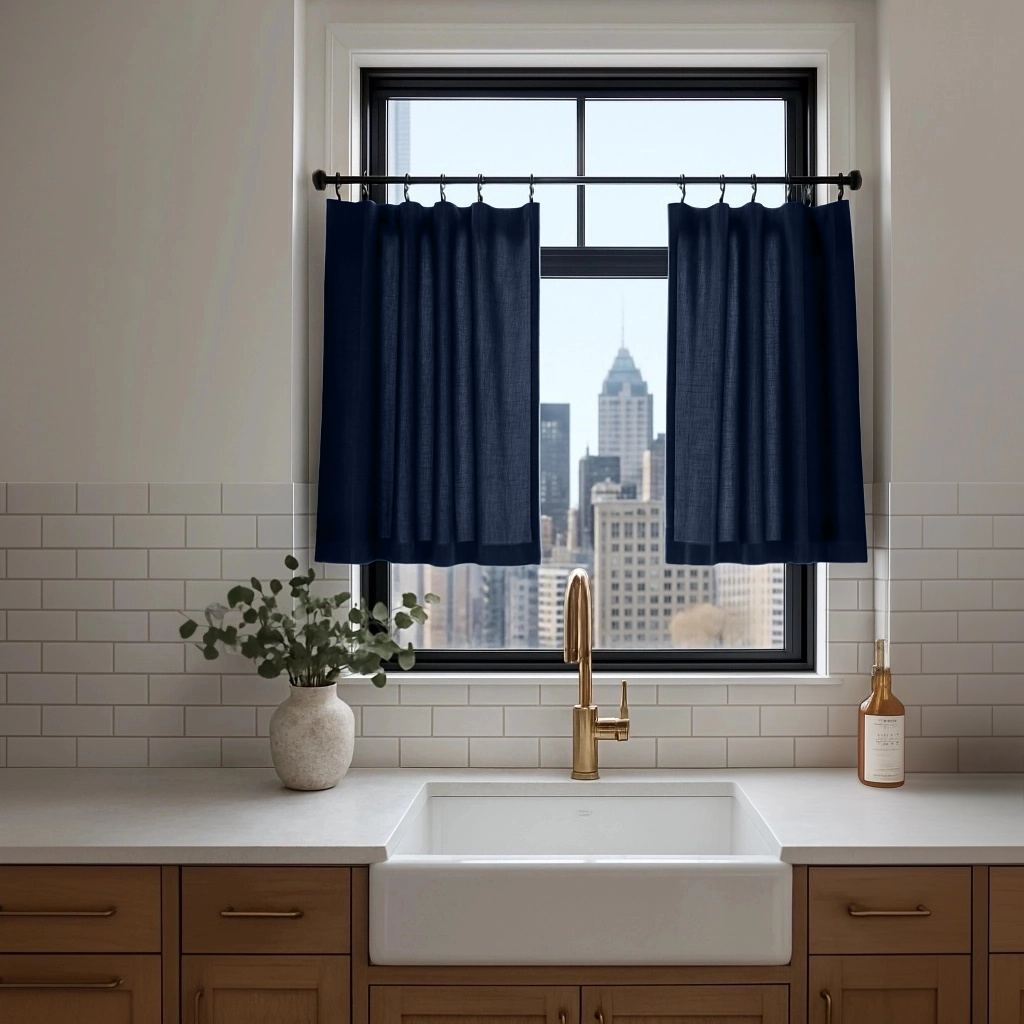 Royal Blue Linen Cafe Curtains