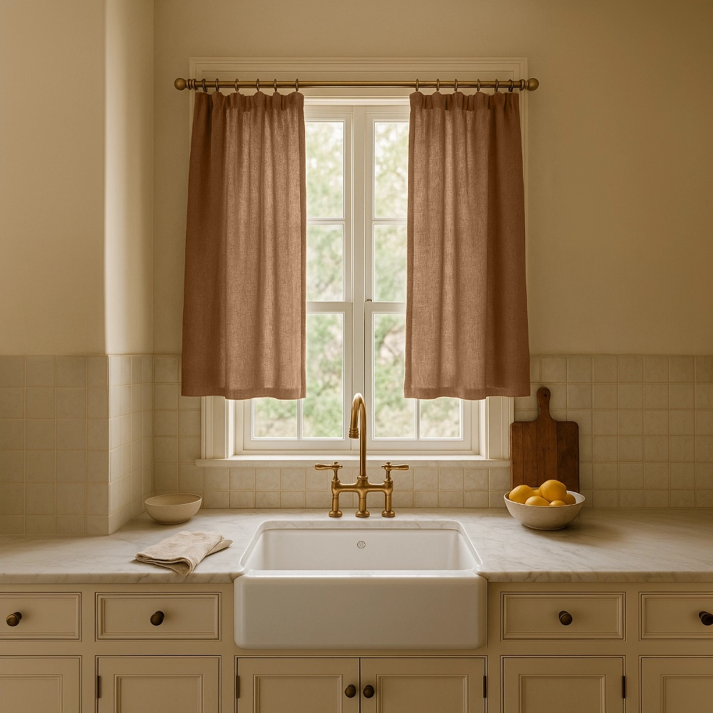 Tawny Brown Linen Cafe Curtains