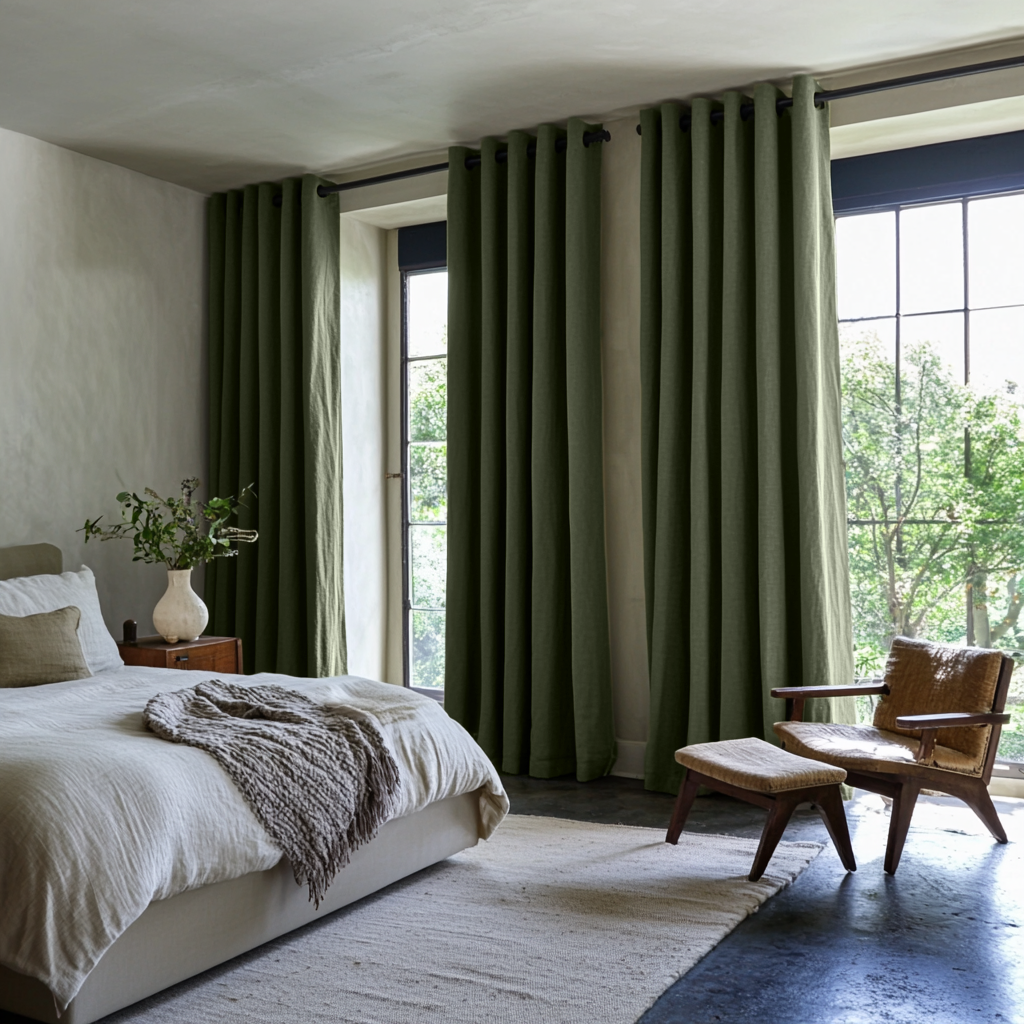 Sage Green Linen Eyelet Curtains - Blackout Lining