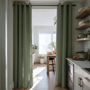 Sage Green Linen Doorway Curtains with Eyelets