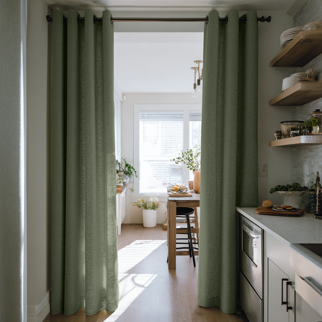 Sage Green Linen Doorway Curtains with Eyelets