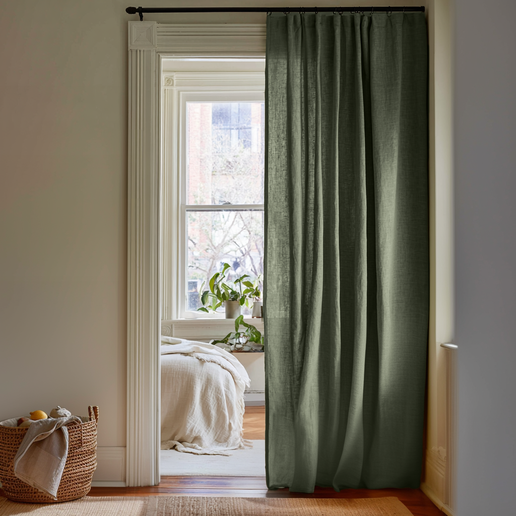 Sage Green Linen Doorway Curtain with Multitape