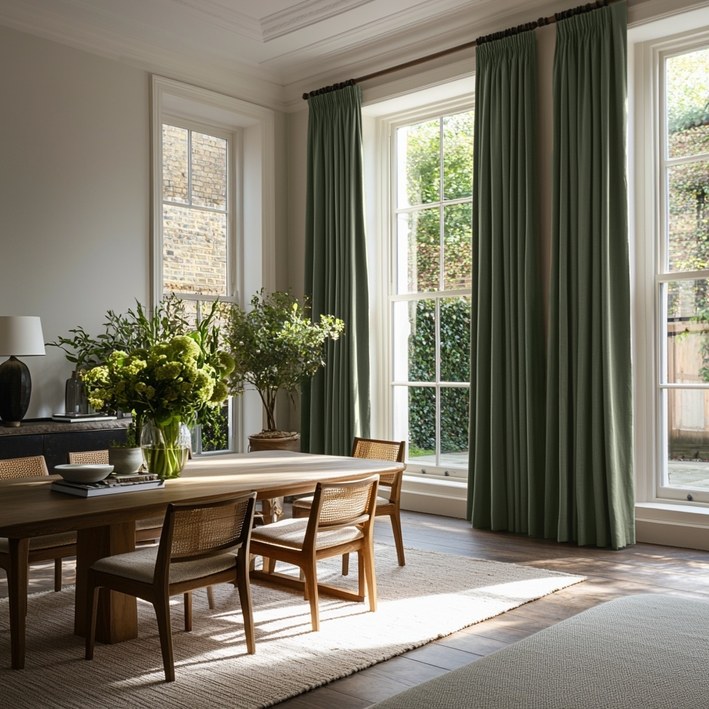 Sage Green Linen Thermal Pencil Pleat Curtains