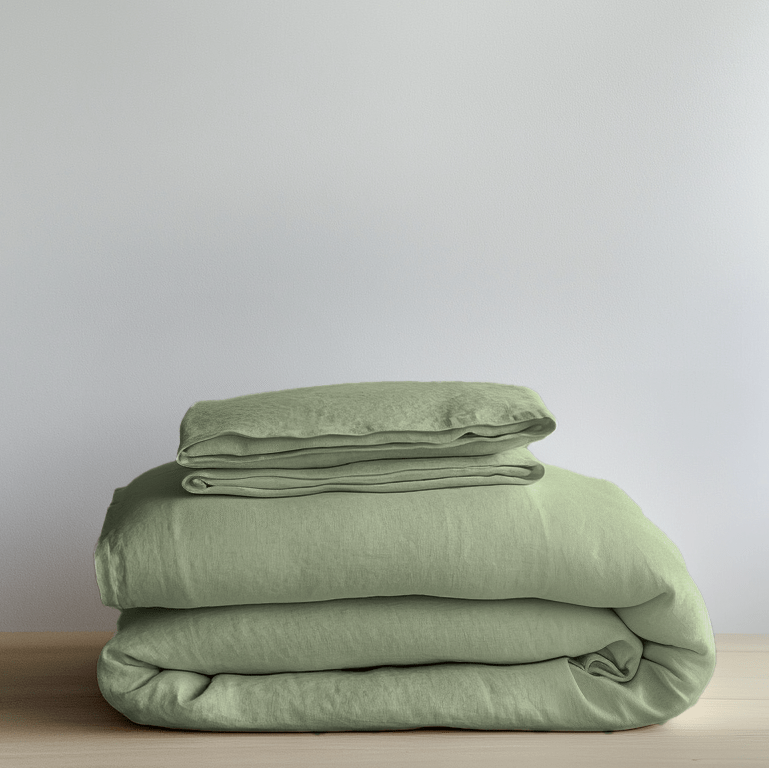 Sage Green Washed Linen Duvet Cover Set