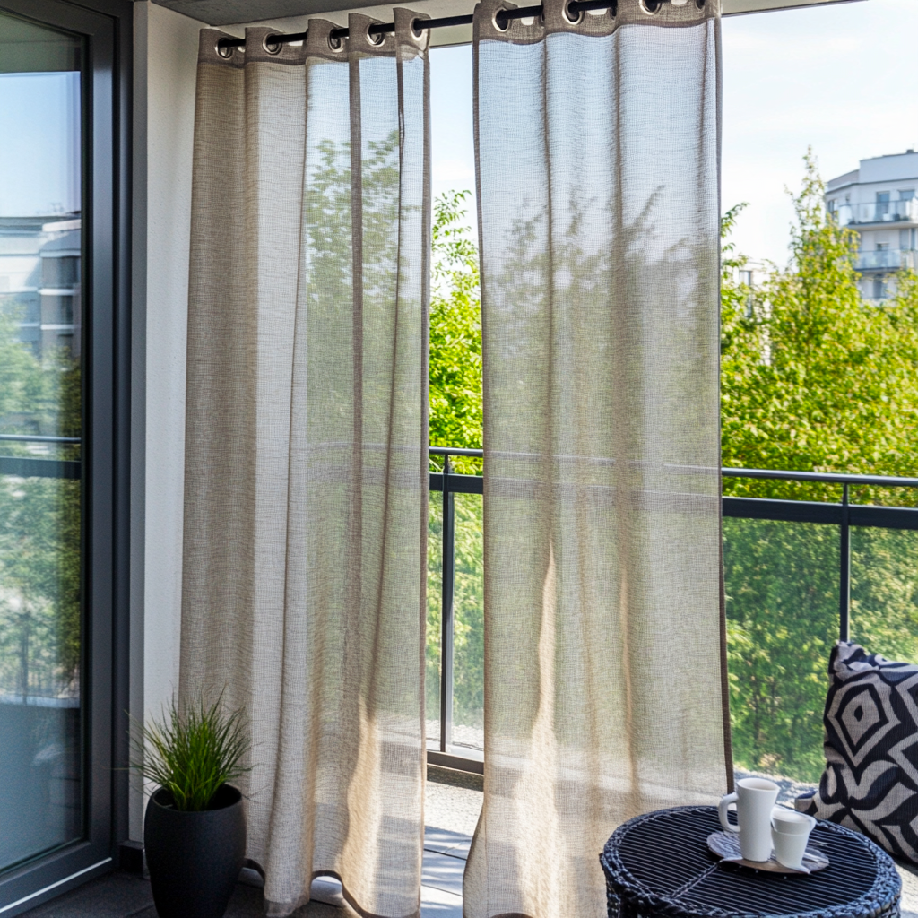 Sheer Linen Outdoor Apartment Balcony Curtains - Natural - Eyelets