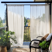 Sheer Linen Outdoor Apartment Balcony Curtains - Off-White - Rod Pocket