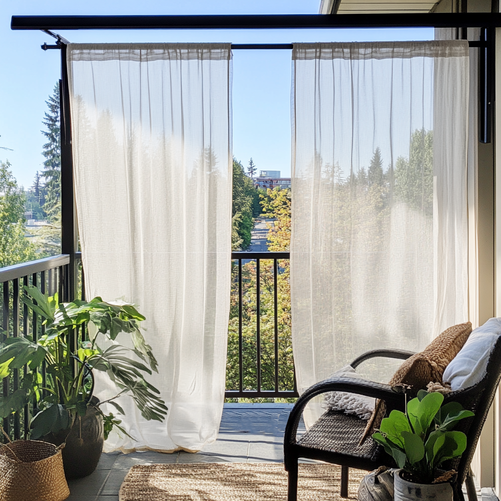 Sheer Linen Outdoor Apartment Balcony Curtains - Off-White - Rod Pocket