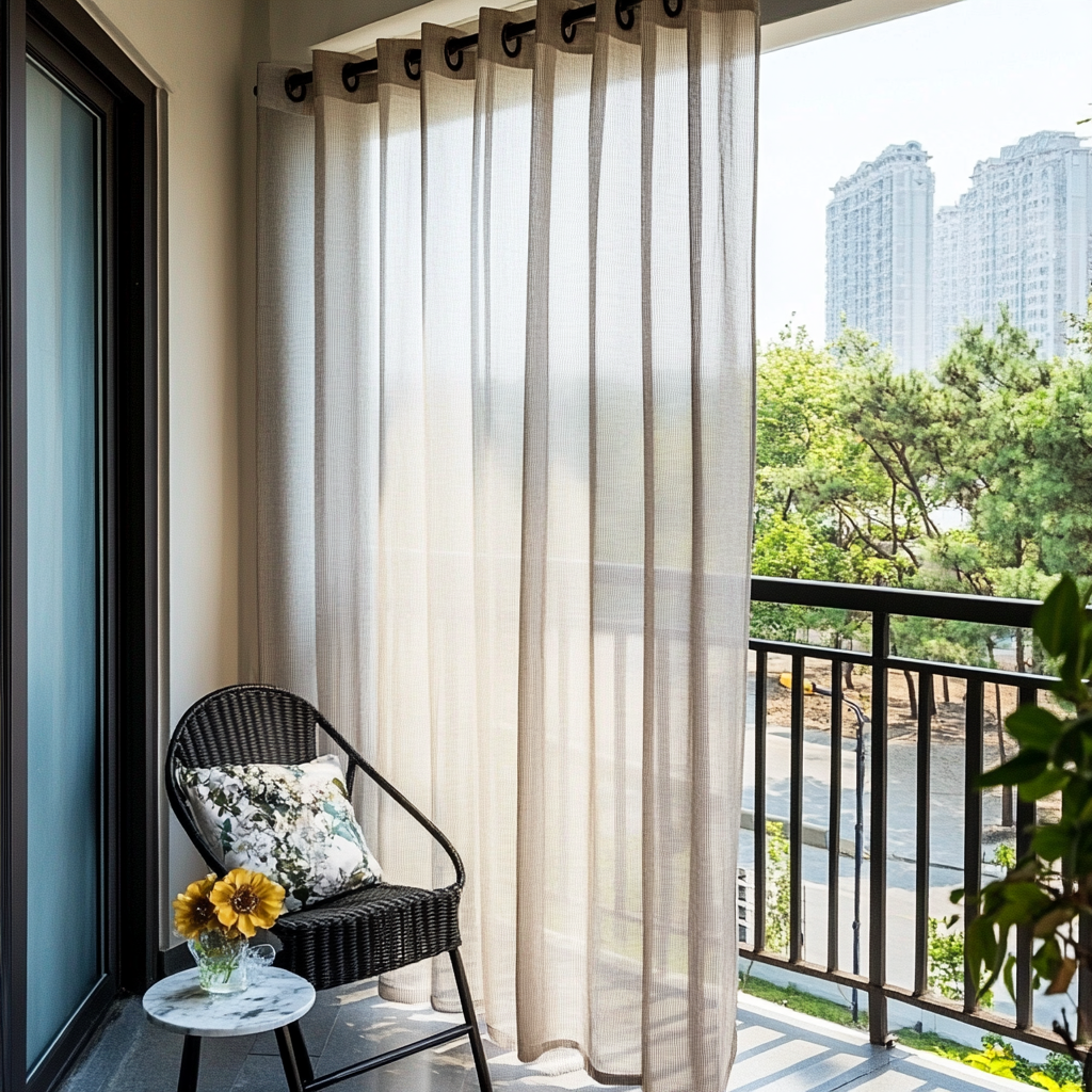 Sheer Linen Outdoor Apartment Balcony Curtains - Natural - Eyelets