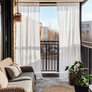 Sheer Linen Outdoor Apartment Balcony Curtains - Off-White - Rod Pocket