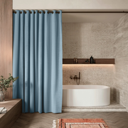 Sky Blue Hookless Linen Waterproof Shower Curtain
