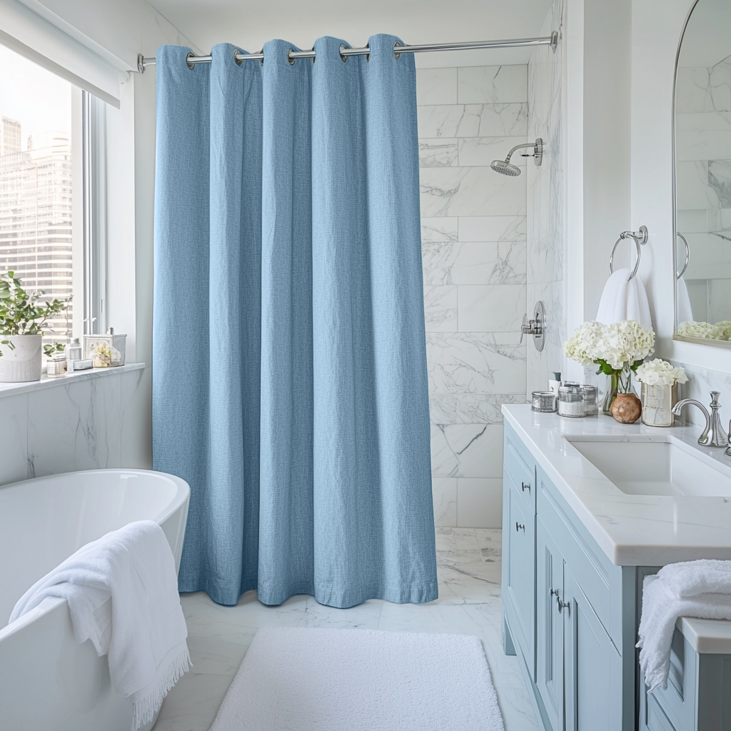 Sky Blue Hookless Linen Shower Curtain