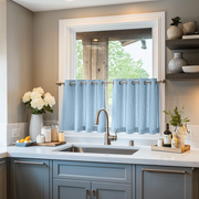 Sky Blue Linen Eyelet Cafe Curtains
