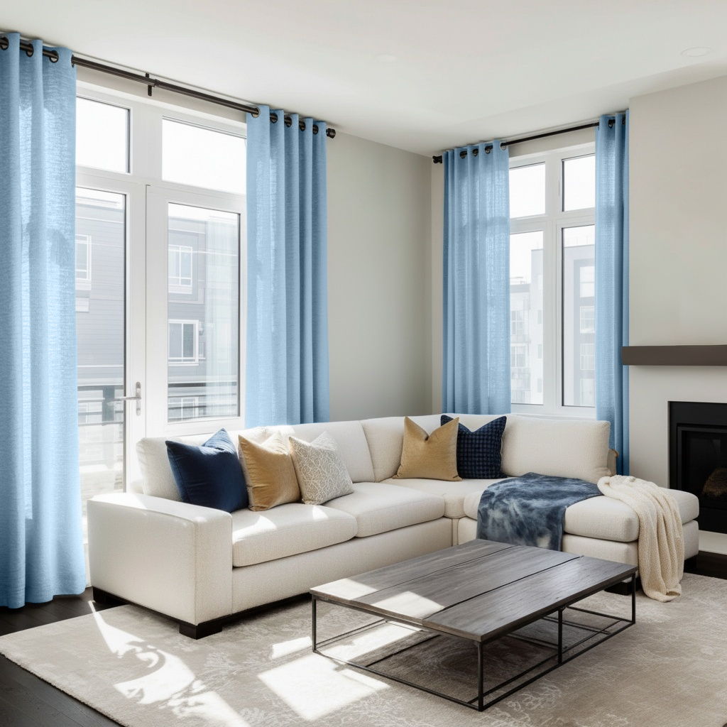 Sky Blue Linen Eyelet Curtains