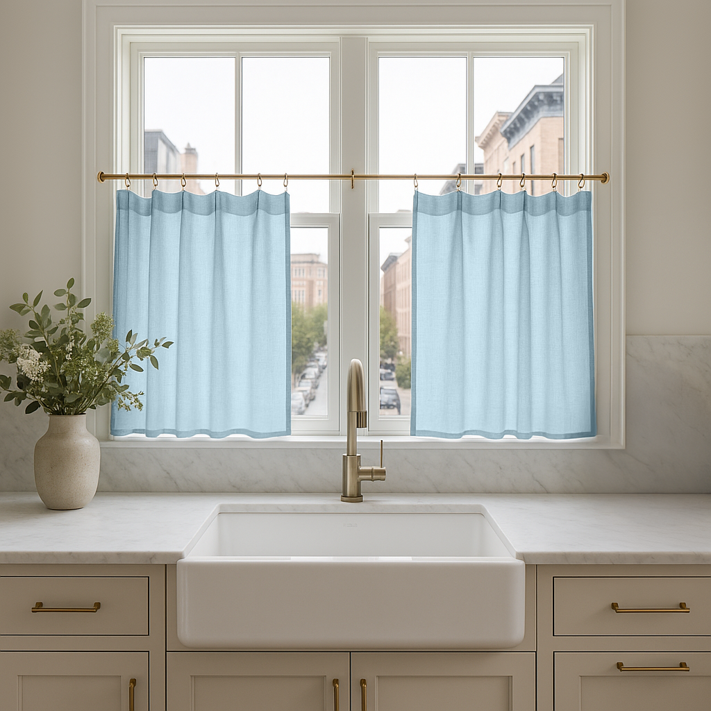 Sky Blue Linen Cafe Curtains