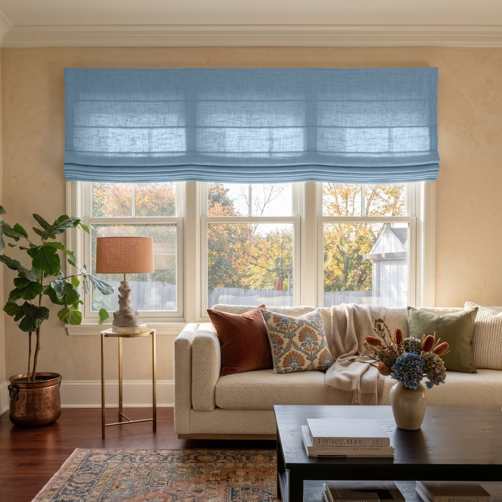 Sky Blue Linen Relaxed Roman Blinds