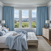 Sky Blue Linen Thermal Pencil Pleat Curtains
