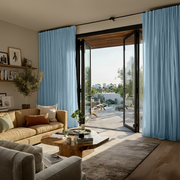 Sky Blue Linen S-Fold Curtains for Bifold Doors - Cotton Lining