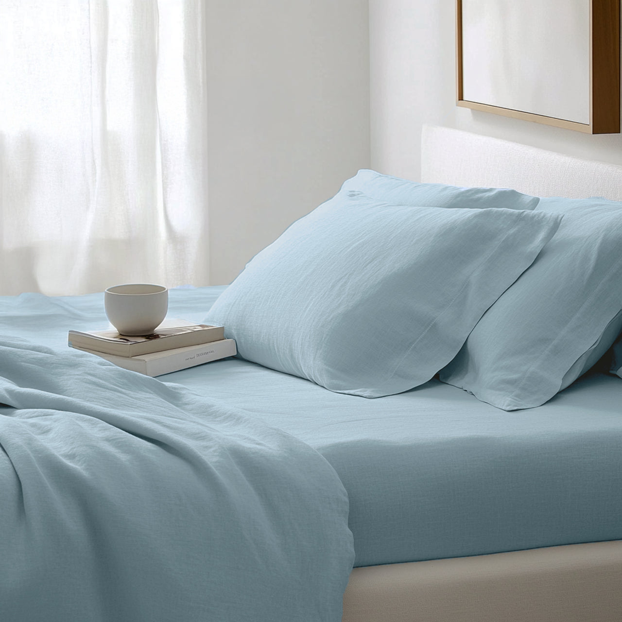 Sky Blue Linen Extra & Ultra Deep Fitted Sheet