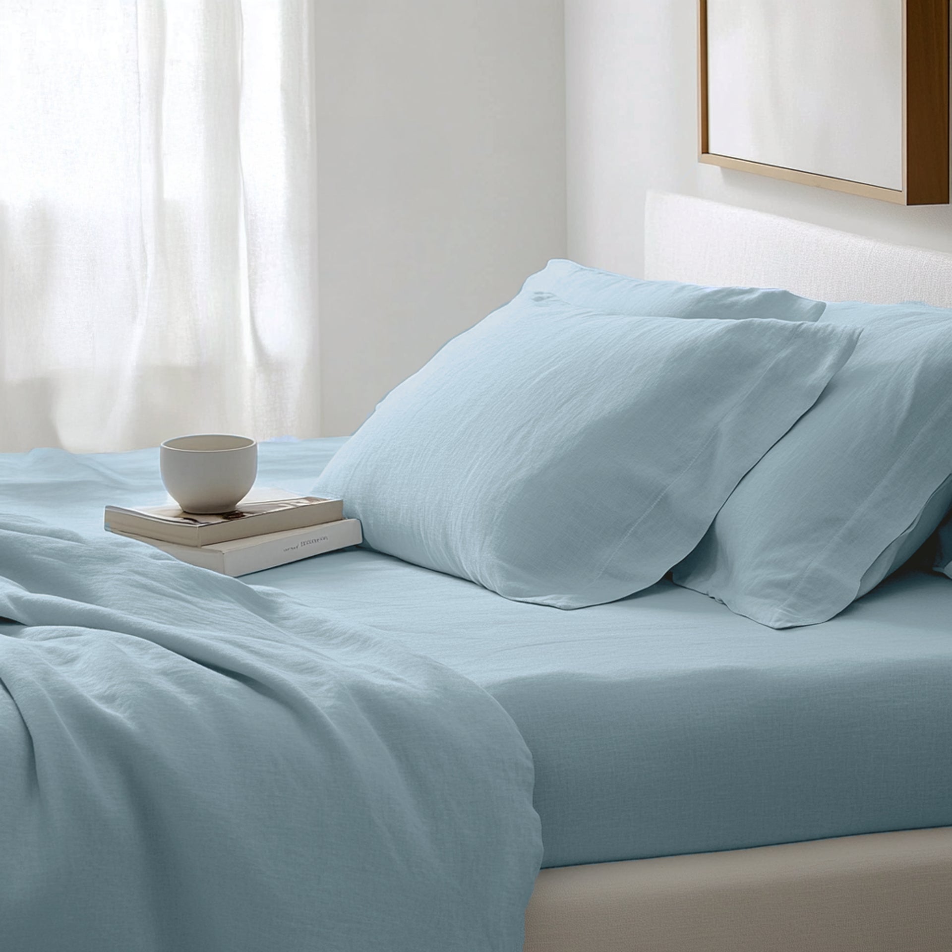 Sky Blue Linen Extra & Ultra Deep Fitted Sheet