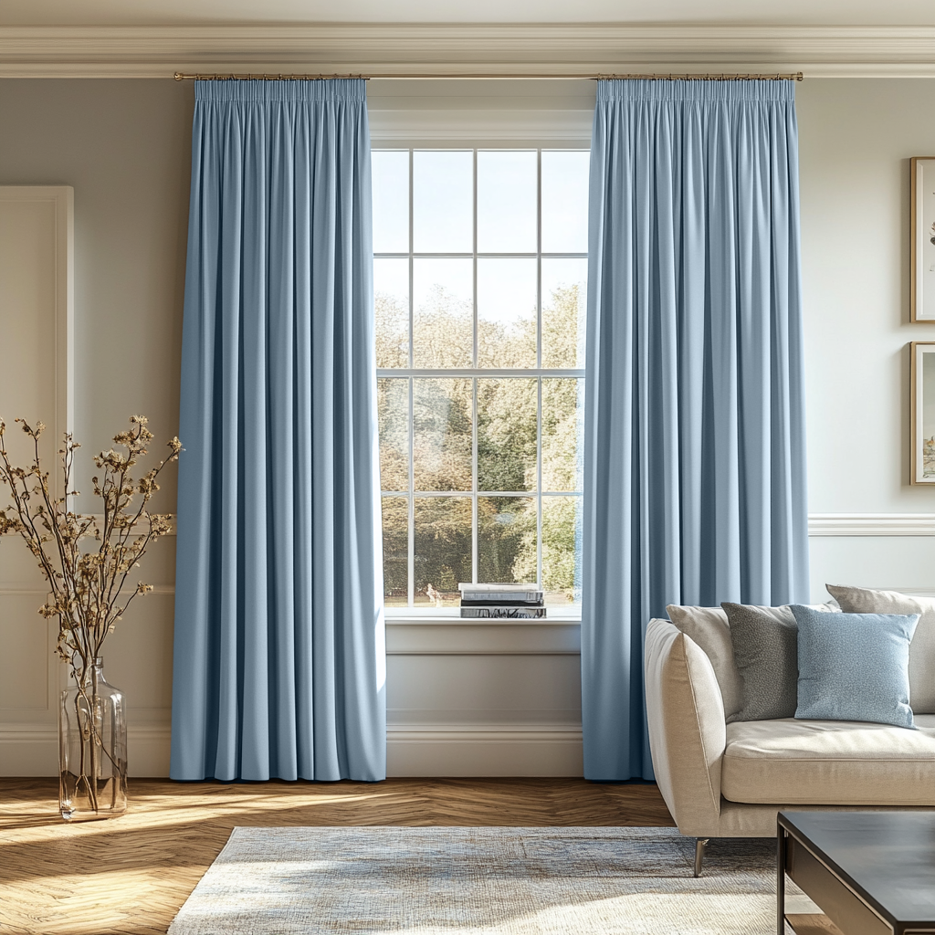 Sky Light Blue Pencil Pleat Curtains - Cotton Lined
