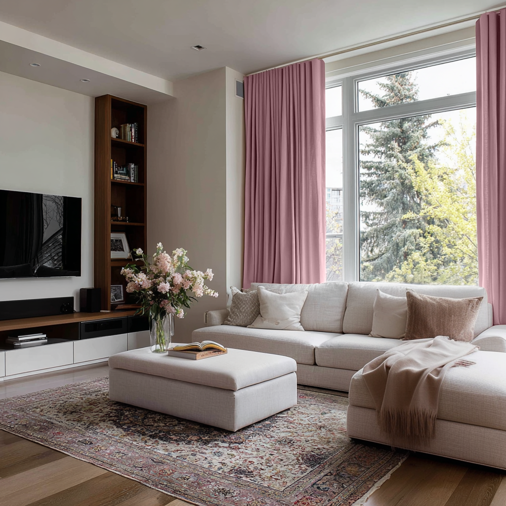 Dusty Rose Linen Soundproof Curtains with Multitape