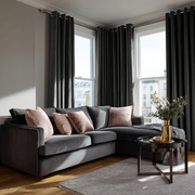 Steel Black Velvet Blackout Eyelet Curtain