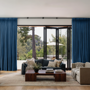 Steel Blue Pencil Pleat Velvet Curtains for Bifold Doors