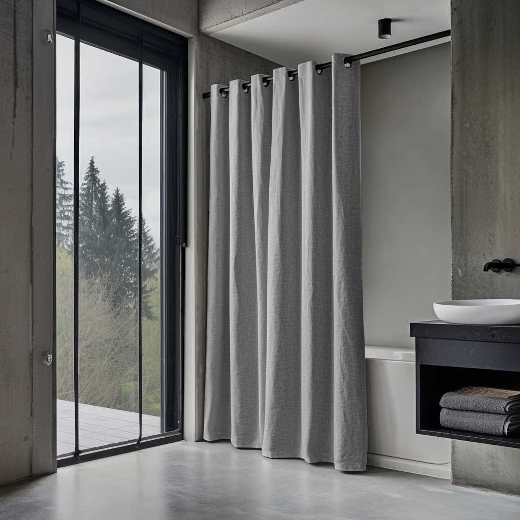 Stone Grey Hookless Linen Shower Curtain
