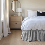 Stone Grey Linen Bed Skirt Valance with Gathered Ruffles