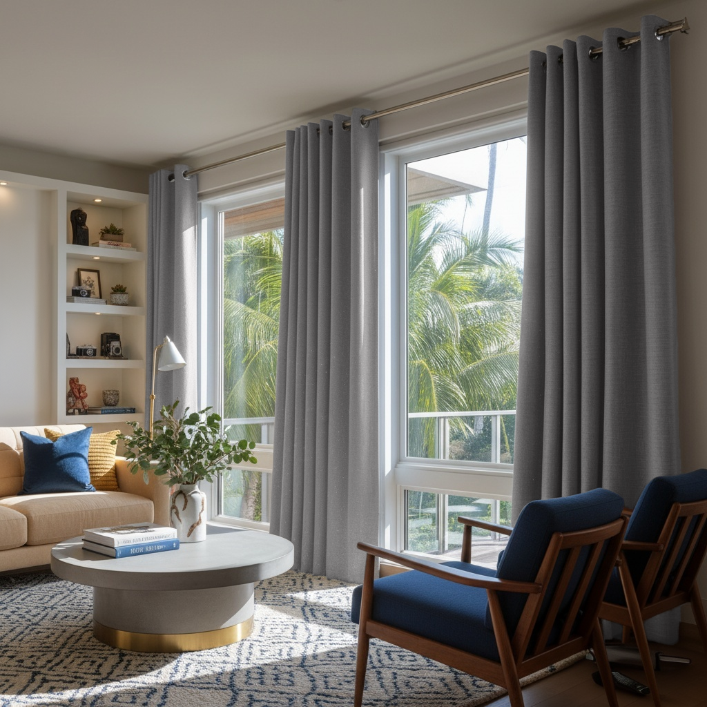 Stone Grey Linen Eyelet Curtains - Cotton Lining - Blackout Lining