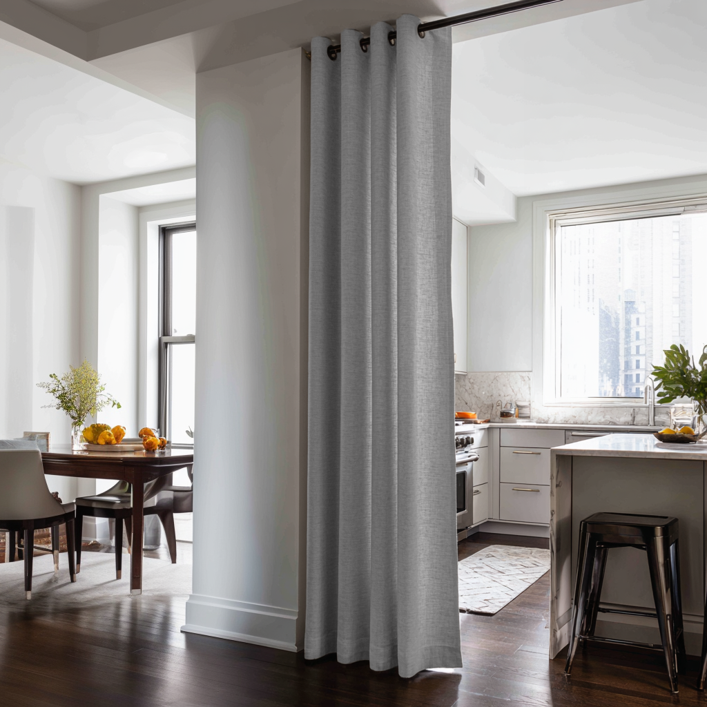 Stone Grey Linen Doorway Curtains with Eyelets