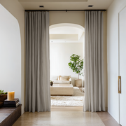 Stone Grey Linen Doorway Curtains with Multitape