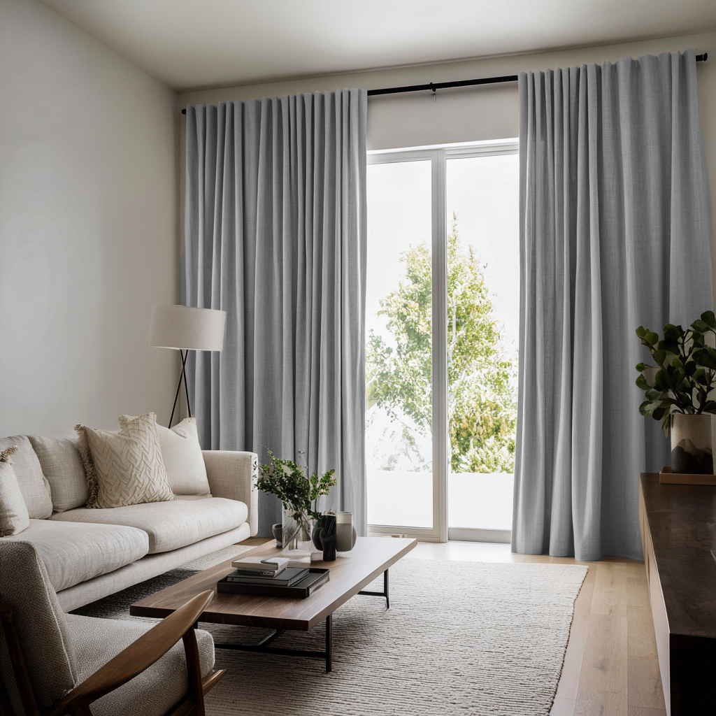 Stone Grey Linen Soundproof Curtains with Multitape