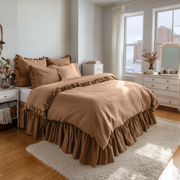 Tawny Brown Linen Bed Skirt Valance with Gathered Ruffles