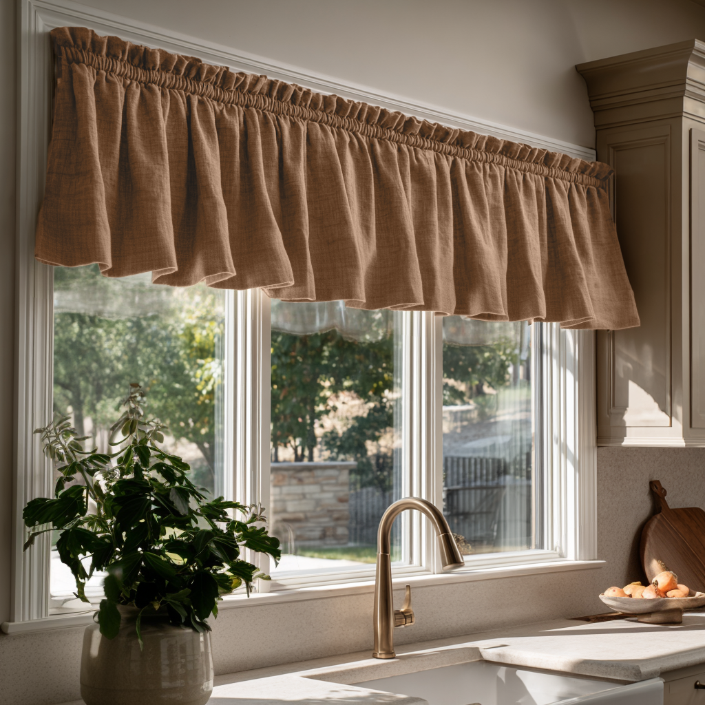 Tawny Brown Linen Kitchen Valance - Blackout Lining