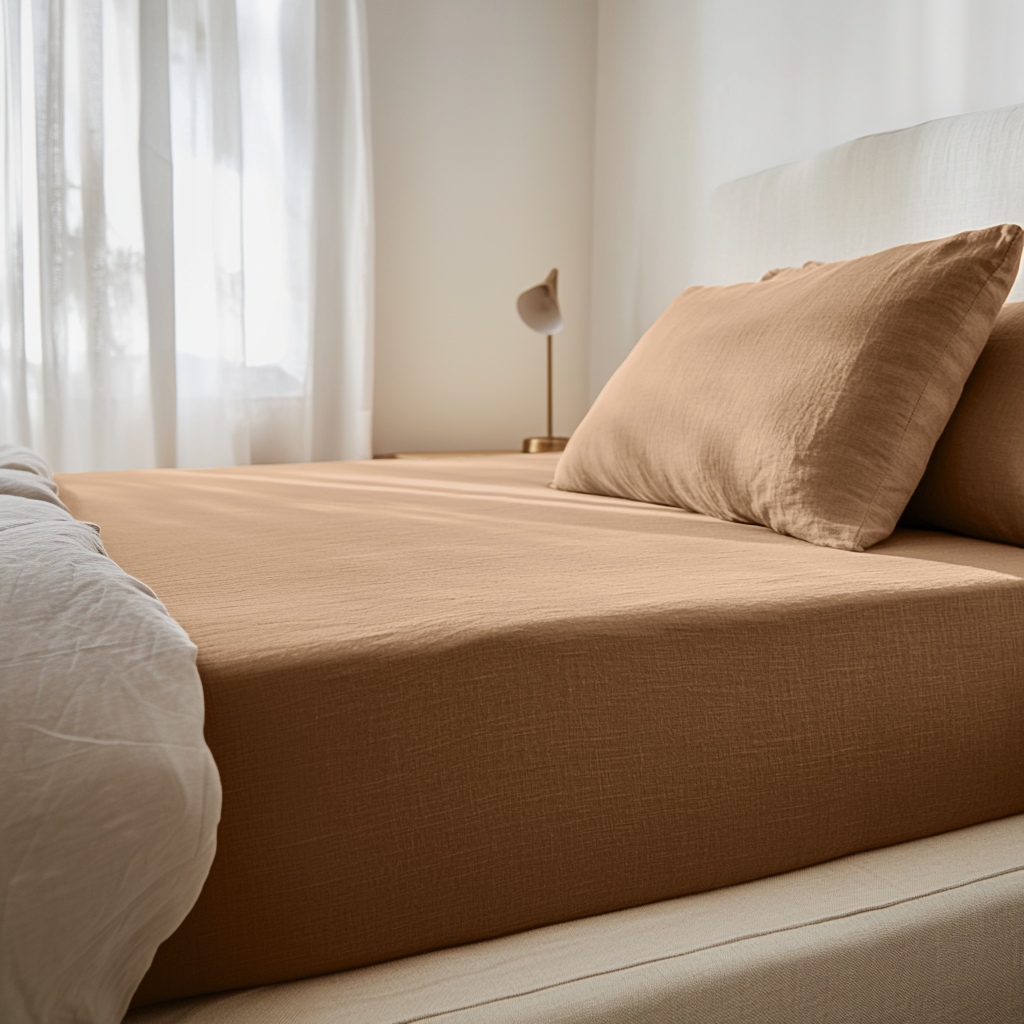 Tawny Warm Brown Linen Extra & Ultra Deep Fitted Sheet